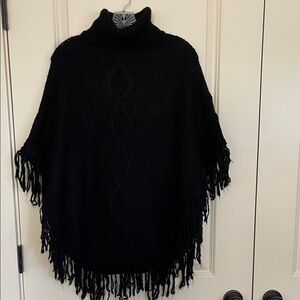 Black Turtleneck Anthropologie cable knot poncho